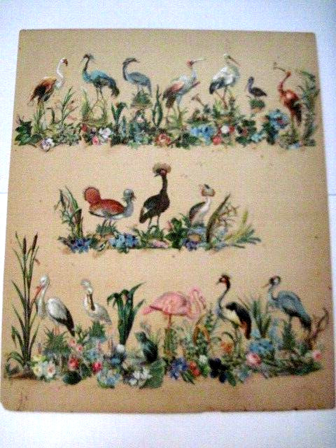 Fantastic 1800’s Scrapbook Page w/ Gorgeous Die Cuts of Birds & Frog *