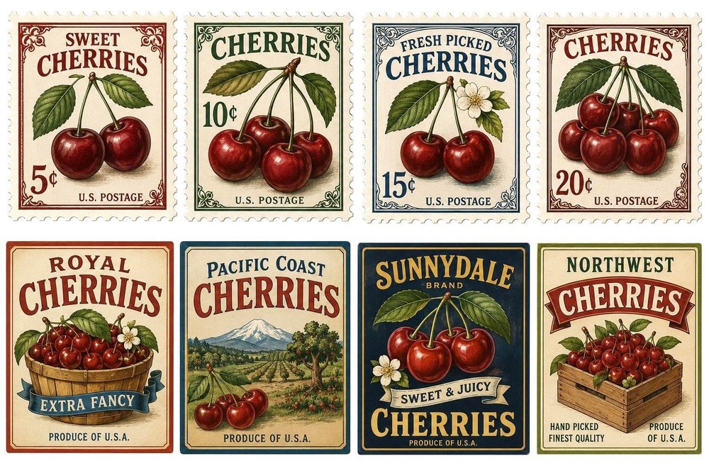 Handmade Retro Vintage Cherry Signs #2 Fussy Cut STICKERS – Just Cut & Use!