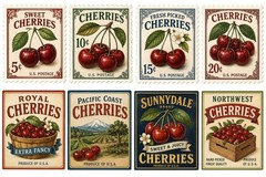 Handmade Retro Vintage Cherry Signs #2 Fussy Cut STICKERS – Just Cut & Use!