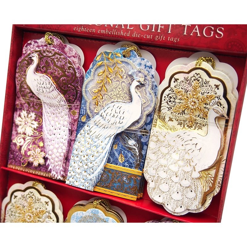 Punch Studio Christmas Gift Tag Set, 18 pcs (White Peacock)