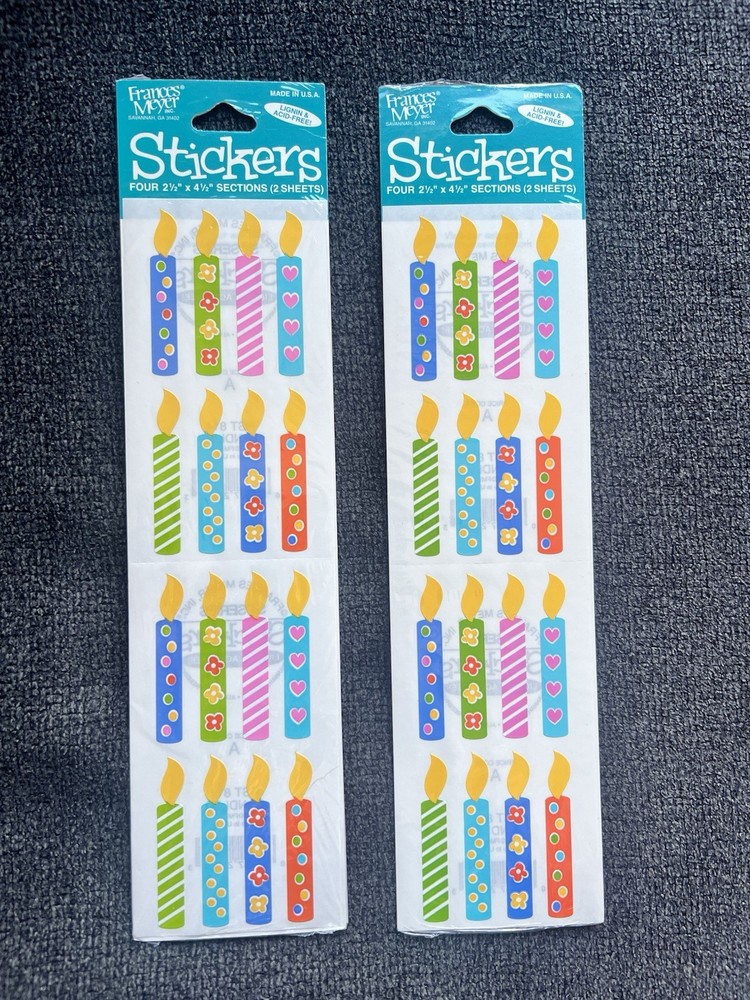 Two Packs Frances Meyer Birthday Candle Stickers Colorful 8 Sheets