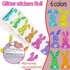500Pcs Easter Bunny Stickers Roll – 1.5Inch Laser Shape Self-Adhesive Decals