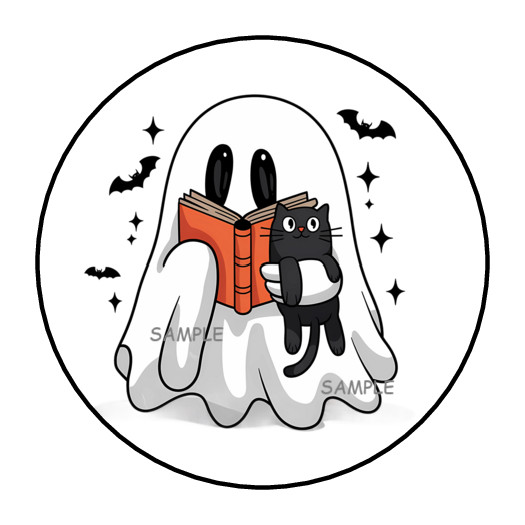 HALLOWEEN GHOST & KITTEN ENVELOPE SEALS LABELS STICKERS 1.5″ ROUND (30) CUTE