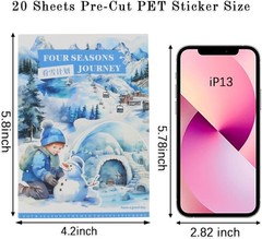 Winter Pre-Cut Journal Sticker Book for Junk Journaling, Transparent PET White S