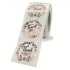 1 Roll 500pcs Thank You Stickers – Rose Gold Round Labels for Gifts & Party