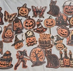 Halloween Stickers Vintage Style Orange Cream Black Pumpkin Witches 30+