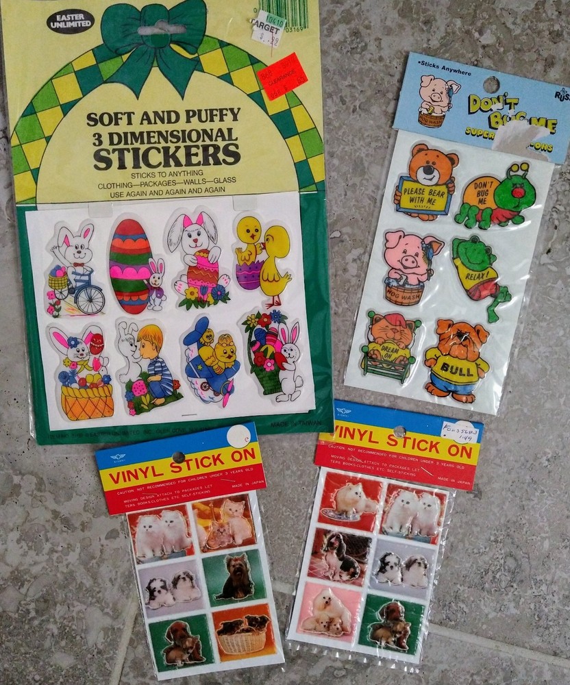 Vintage Lot of 24 Puffy Stickers Sealed Kittens, Puppies, Easter, Russ, Pig
