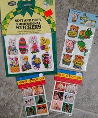 Vintage Lot of 24 Puffy Stickers Sealed Kittens, Puppies, Easter, Russ, Pig