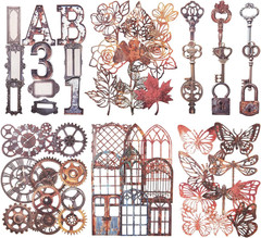 60PCS Industrial Vintage Sticker Set, Coated Paper Stickers with Rusty Gears, Ke