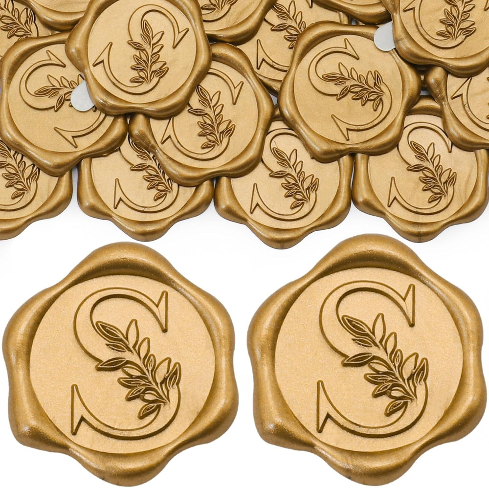 SWANGSA 100 Pack Letter S Wax Seal Stickers – Antique Gold Botanical Leaves