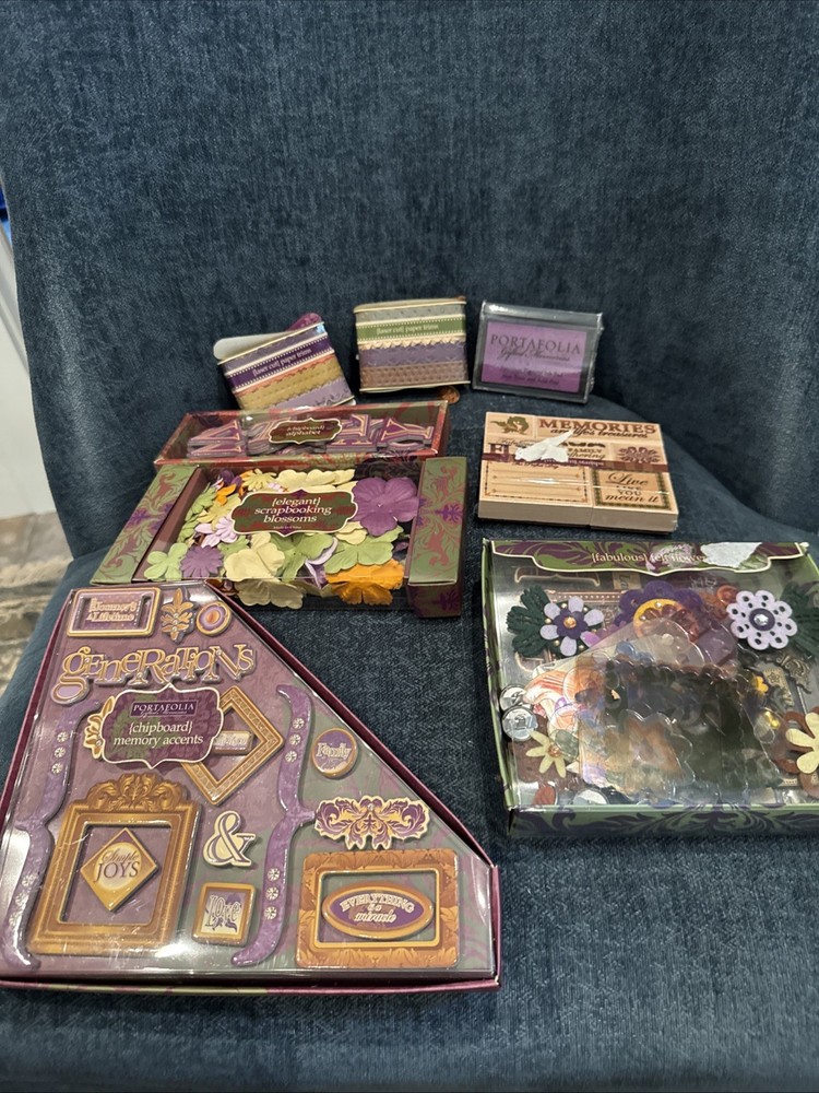 Portofolio Scrapbooking Embellishment Collection – Purple Floral Treasures Lot