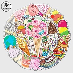 50 Pcs Sweet Ice Cream Stickers, 1.96-3.15inch Cool Cartoon Decorative Sticke…