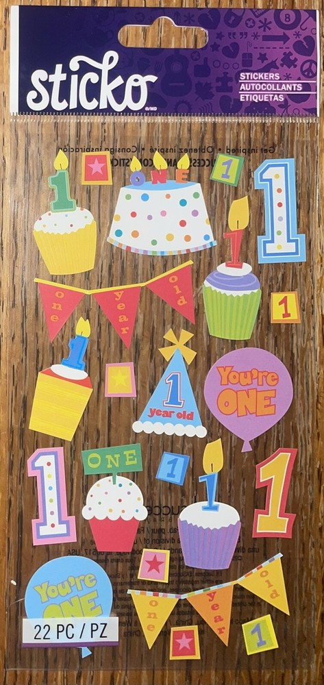 Sticko Baby First 1st Birthday Party One Year Old Cake Cupcake Scrapbook Sticker