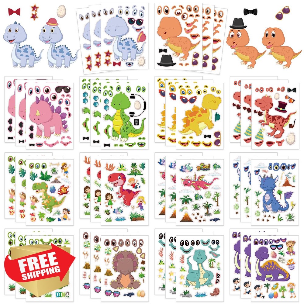 Cosomia Dinosaur Make Face Stickers 42 Sheets