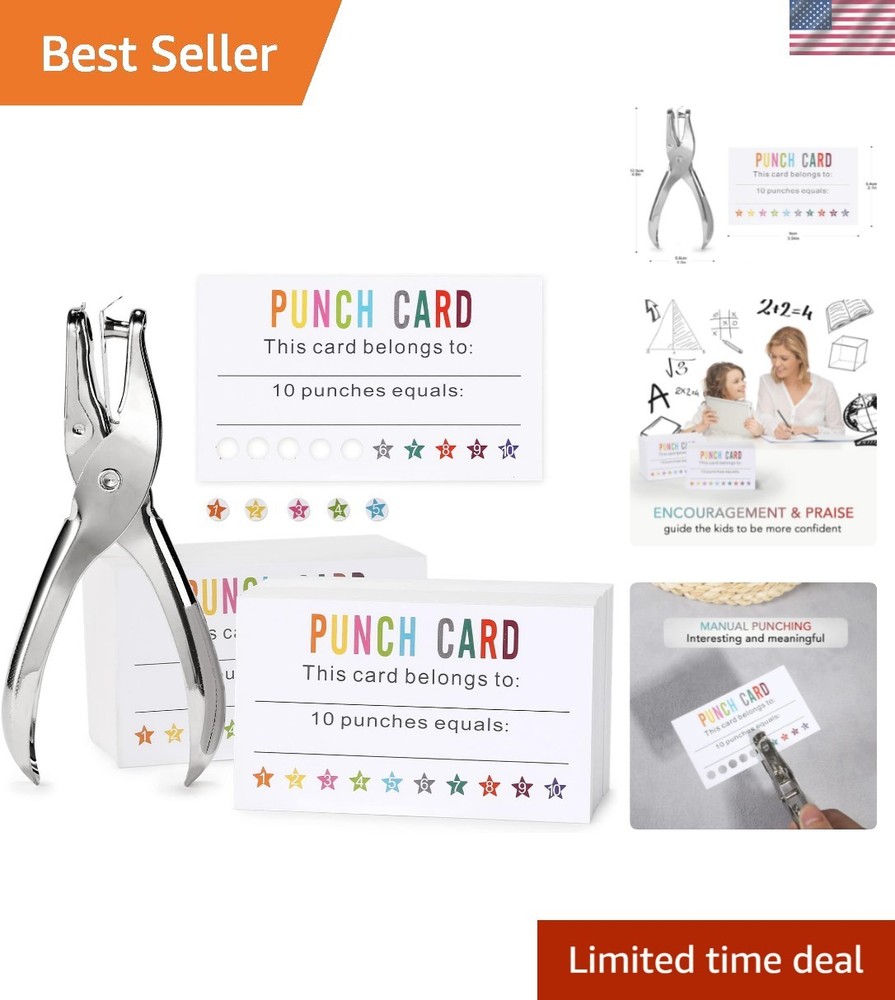 Fun Reward Punch Cards for Teachers & Parents – 200 Pack with Hole Puncher