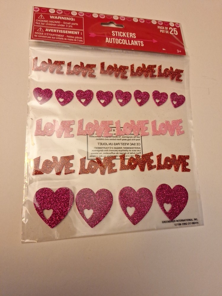 Valentine Pack Of 25 Glitter Heart Love Stickers 0579B18