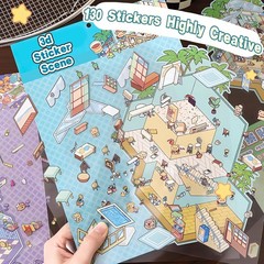 4 Sets Big DIY 3D Sticker Scene Isometric Miniature Room Book A Set