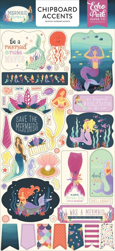 Echo Park Paper MERMAID DREAMS 6×13 Sheet of Chipboard Accents