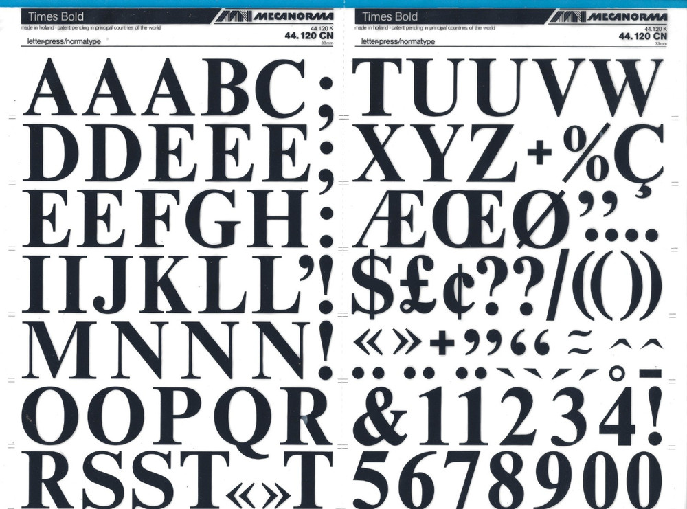 MECANORMA Dry Transfer Lettering 44.120 CN #963 TIMES BOLD 33mm