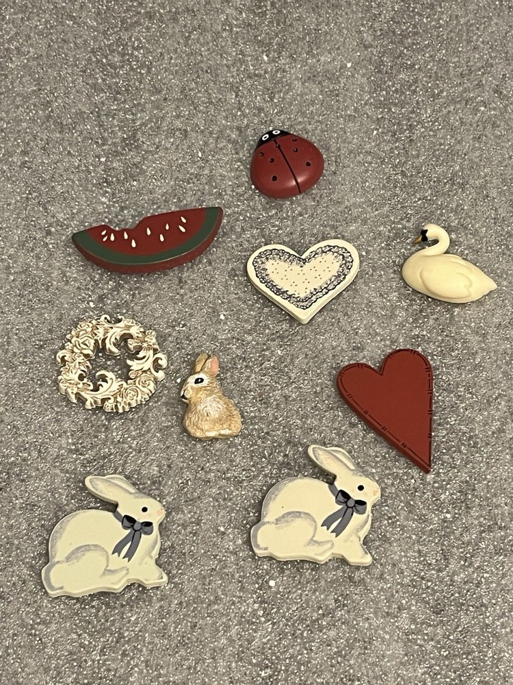Vintage Wooden Scrapbook Embellishments- Bunnies, Hearts. Watermelon and More