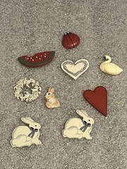 Vintage Wooden Scrapbook Embellishments- Bunnies, Hearts. Watermelon and More