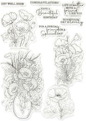 Spring Summer Blooming Flowers Floral in Vase Clear Stamps and Cutting Dies Set