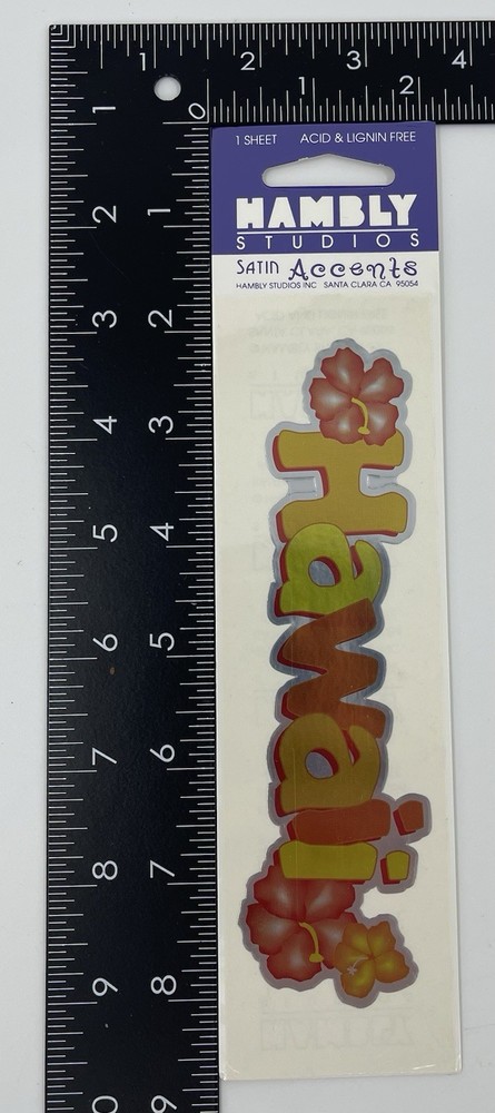 Hambly Studios Satin Accents Foil “Hawaii” Orange & Yellow Sticker Scrapbook New