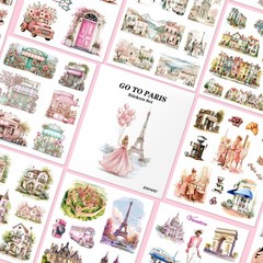 Paris Journaling Sticker Set, 18 Sheets PET Junk Journal Stickers, Pink French T