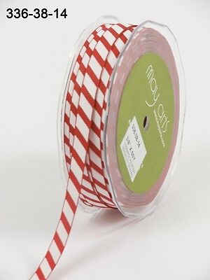 MAY ARTS RIBBONS~GROSGRAIN DIAGONAL STRIPE~RED & WHITE~3/8 INCH X 3 YDS!
