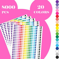 8000 PCS Small Dot Stickers 1/3″ Shaped Stickets 20 Colors Color Coding Labels C