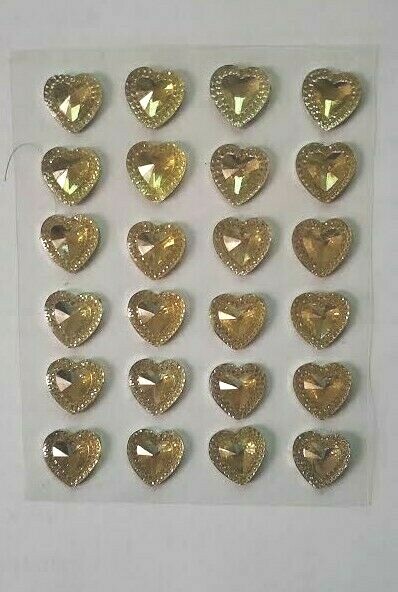 CraftbuddyUS 24pcs 16mm Stick On Pointed Resin Yellow/Gold Hearts Rhinestone Gem