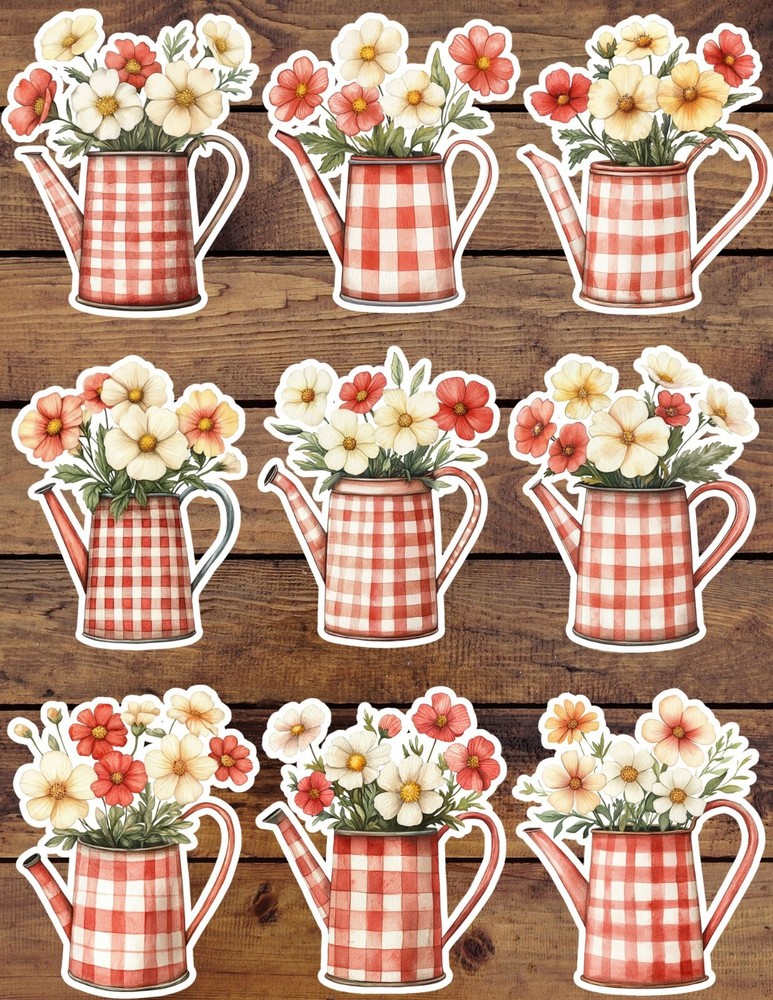 Plaid Watering Can Die Cut Vinyl Stickers Set Scrapbooking Laptop Waterbottle