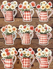 Plaid Watering Can Die Cut Vinyl Stickers Set Scrapbooking Laptop Waterbottle