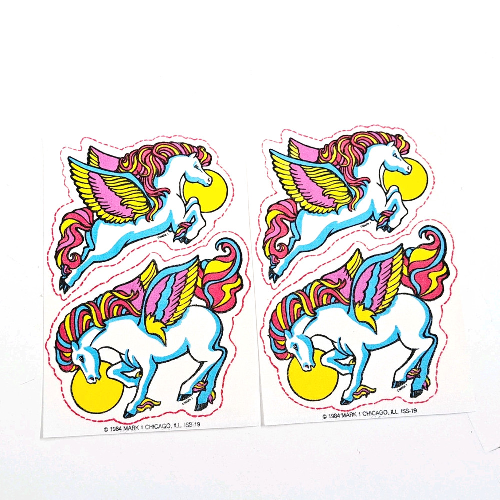 VTG Mark 1 Scratch N Sniff 80s Iron-On Patch Pegasus Mythical Rainbow 1984 Set 2