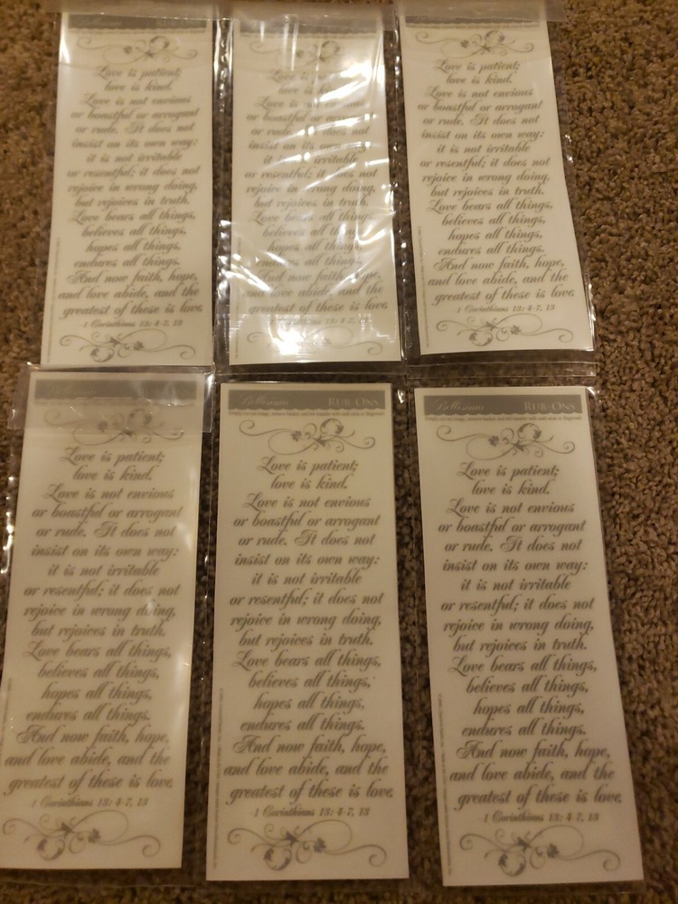 6 sheets Bellisimo Rub Ons acid free Wedding Love 1 Corinthians 13: 4-7,13