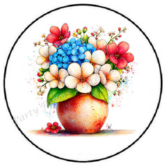 FLOWERS IN VASE RED WHITE BLUE ENVELOPE SEALS LABELS STICKERS PARTY FAVORS