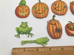 Vintage Jolee or Hallmark Halloween Stickers Jack-O-Lantern Pumpkins & Frogs 3D