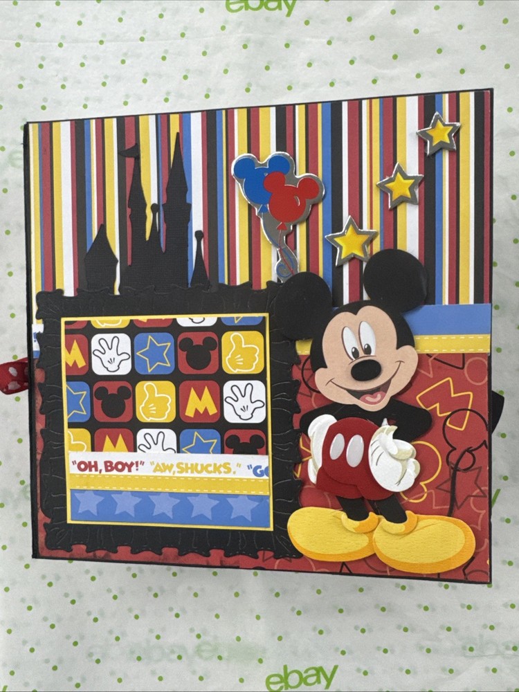 handmade Disney Mickey Mouse-themed scrapbook or mini album (Size 8x8x3.5”)