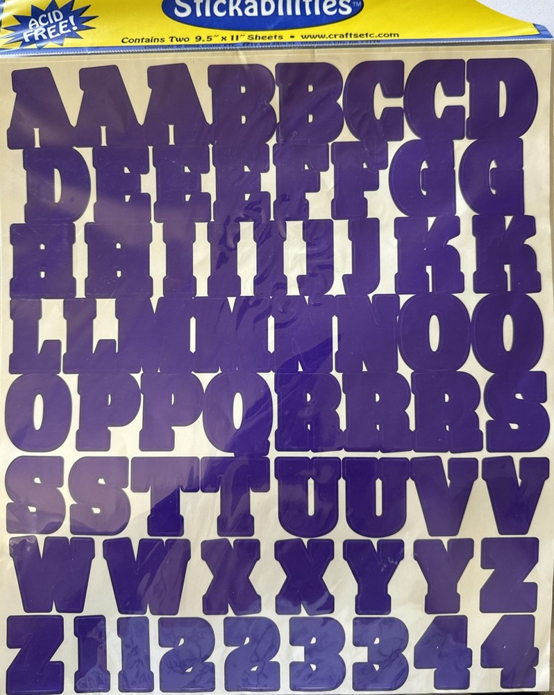 PURPLE 1-1/4 ALPHABET Stickers(2 sheets)Stickabilities•Letters •Numbers•Words•
