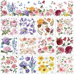 Festive Floral Stickers – 12 Rub on Transfers for Charming Indoor & Outdoor Use