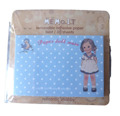 3 Korean Vtg Paper Doll Mate Memo Pad 30 Sheet 7.5 x 5cm Stickers Blue dots