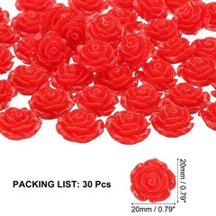 20mm Rose Flower Resin Cabochon, 30 Pcs Mini Rose Flower Resin, Red