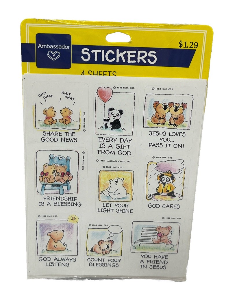 Vintage Hallmark Stickers Bears Panda Koala Polar God Jesus New 4 Sheets 1998