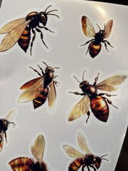 Glossy Metallic Bee Stickers – Cyber Bees – 8 Piece Set – Ranging 2-4inch