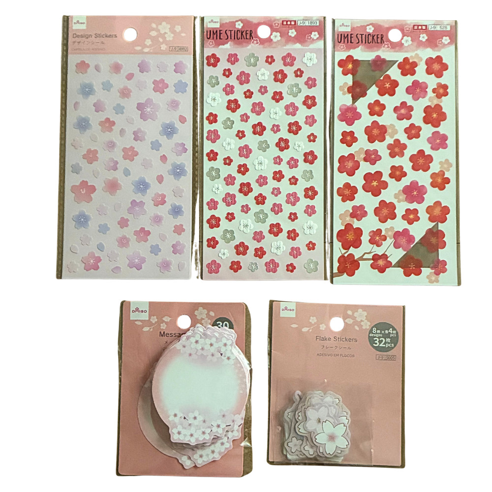 Japanese Sakura Stationery Set DAISO Cherry Blossom Sticker & Memo Card 5pcs