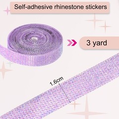 Self Adhesive Rhinestone Strips 3 Yards 0.6 Inch for Craft,Light Purple AB