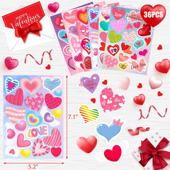 36 Sheets Heart Stickers Valentine Stickers Valentines Day Stickers Crafts Decor