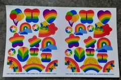 Vintage 1991 Current Bright Rainbow Stars Butterflies Hearts Sticker Sheet NOS