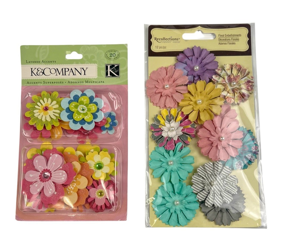 Lot of 2 K&Company Bright Flowers Accents & Recollections Floral Embellishments