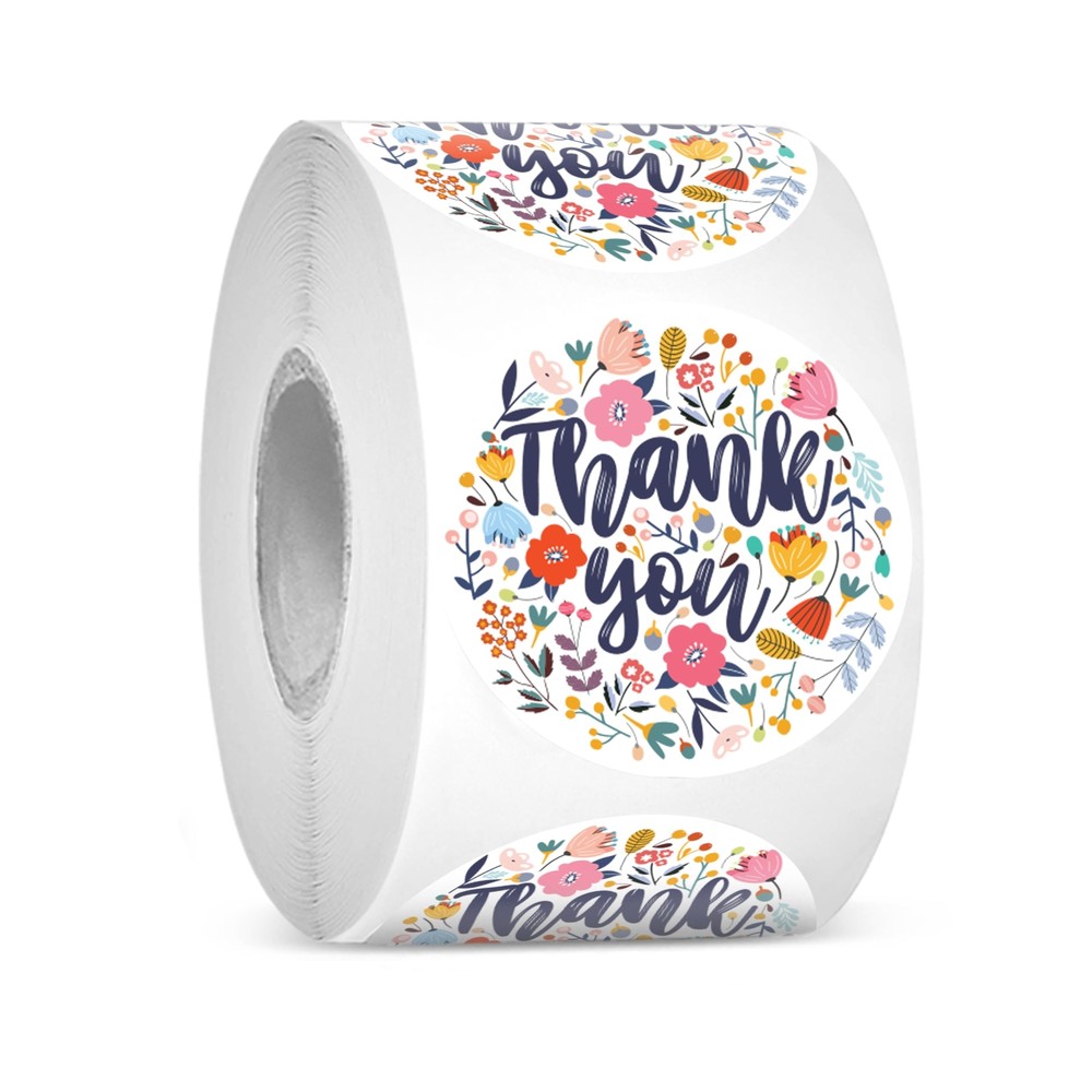 500 Multicolor ‘Thank You’ Stickers Flower Design Ideal for Small Businesses